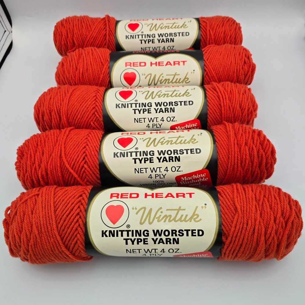 Red Heart Wintuk Yarn 5 Skeins Rust 282 4-Ply Worsted Orlon Acrylic Vintage